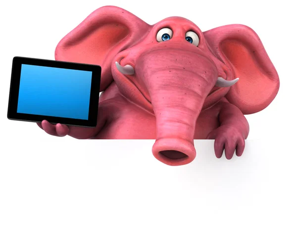 Rosafarbener Elefant mit Tablette — Stockfoto