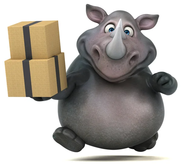 Rolig noshörning innehav lådor — Stockfoto