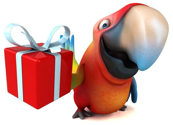 Papagei mit Geschenk — Stockfoto