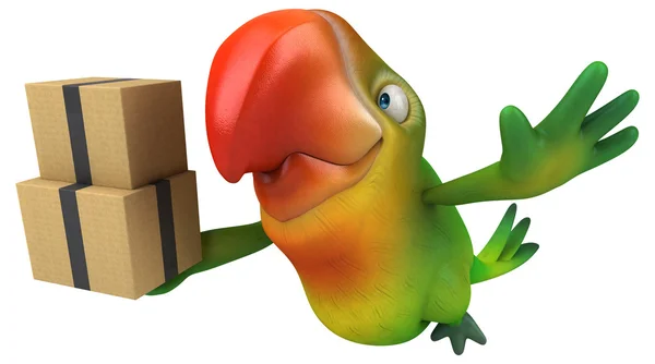 Parrot holding boxes — Stock Photo, Image