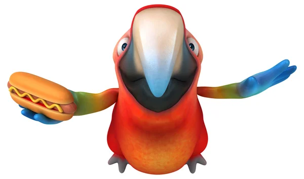 Parrot holding hotdog — Stock Photo, Image