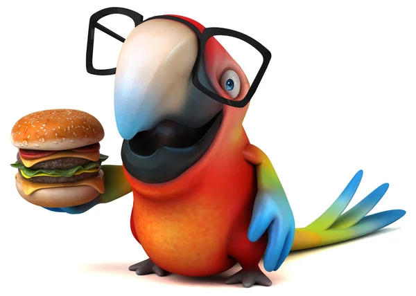 Papagaio segurando hambúrguer — Fotografia de Stock
