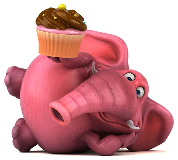 Рожевий слон тримає кекс — стокове фото