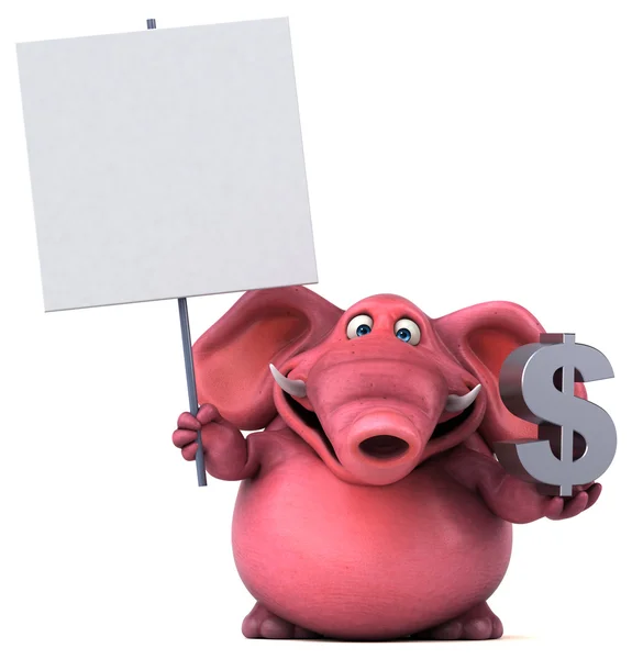 Pink elephant innehav dollartecken — Stockfoto