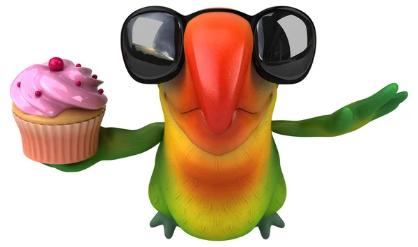 Parrot holding cupcake — Stock Photo, Image