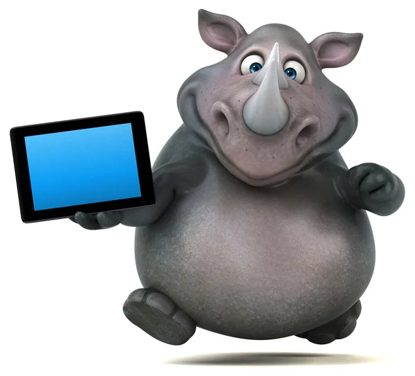 Rinoceronte divertido segurando tablet — Fotografia de Stock