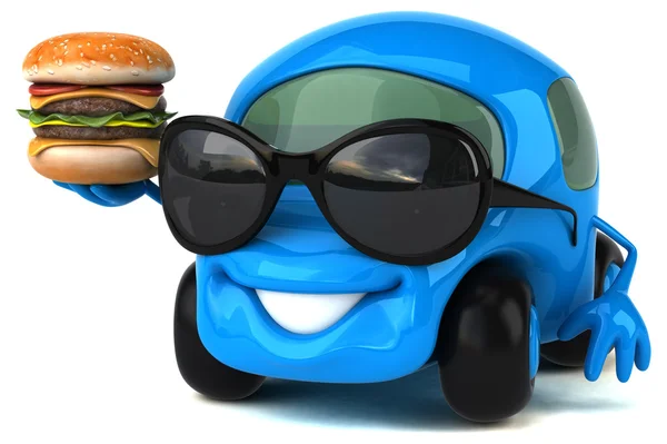 Funny car holdingburger — Stock Photo, Image