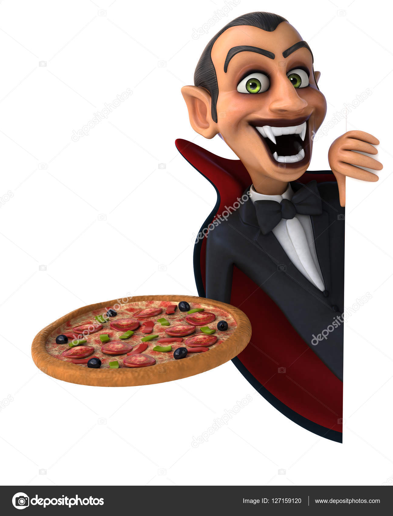 Funny Vampire holding pizza Stock Photo by ©julos 127159120