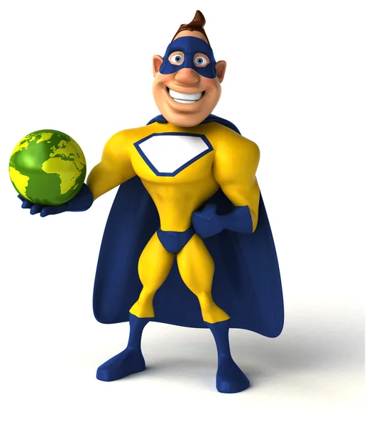 Superhjälte innehav globe — Stockfoto