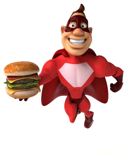 Superhero holding burger — Stock Photo, Image