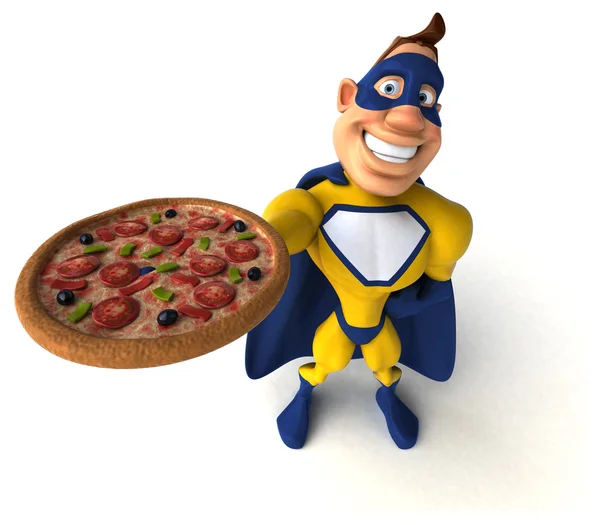 Superhero holding pizza — Stock Photo, Image