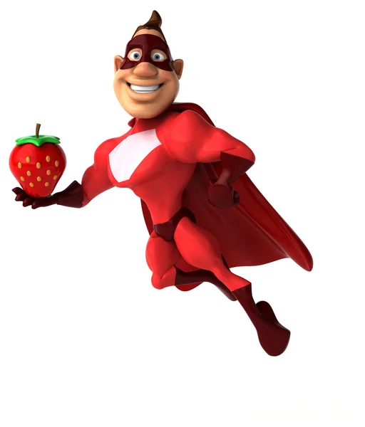 Superhero gospodarstwa truskawka — Zdjęcie stockowe