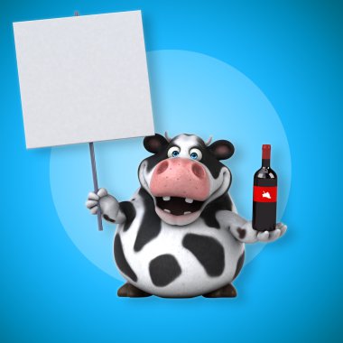 -bir şişe şarap ve kart tutarak inek