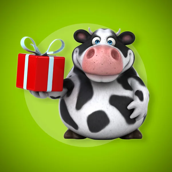 Vaca segurando caixa de presente — Fotografia de Stock