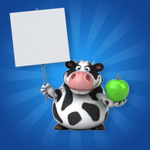 Мультяшная корова держит яблоко — стоковое фото