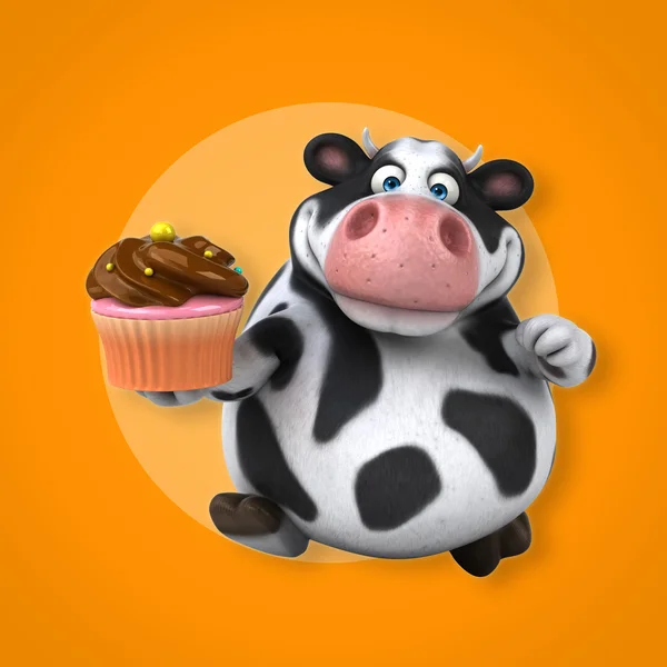 Vaca segurando cupcake — Fotografia de Stock