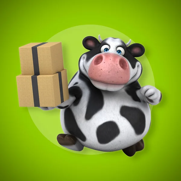Cartoon cow holding boxes — ストック写真
