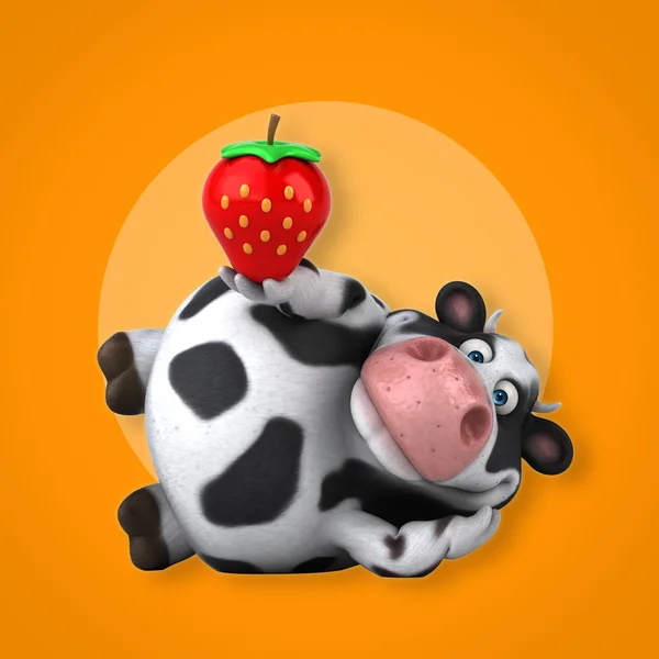 Cartoon cow with strawberry — Stock Photo, Image