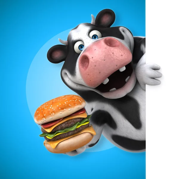 Cartoon-Kuh hält Hamburger — Stockfoto