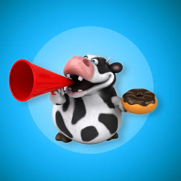 Cartoon cow holding donut — Stockfoto