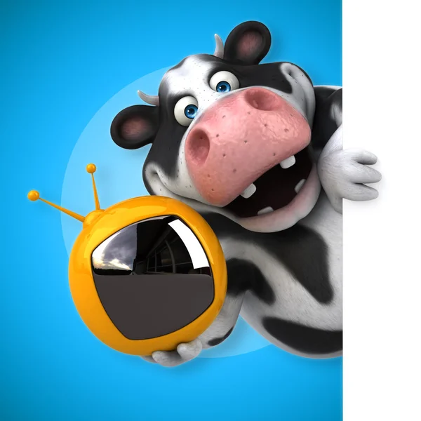 Cow holding retro tv — Stock fotografie