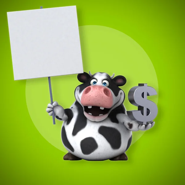 Vaca de dibujos animados sosteniendo signo de dólar — Foto de Stock