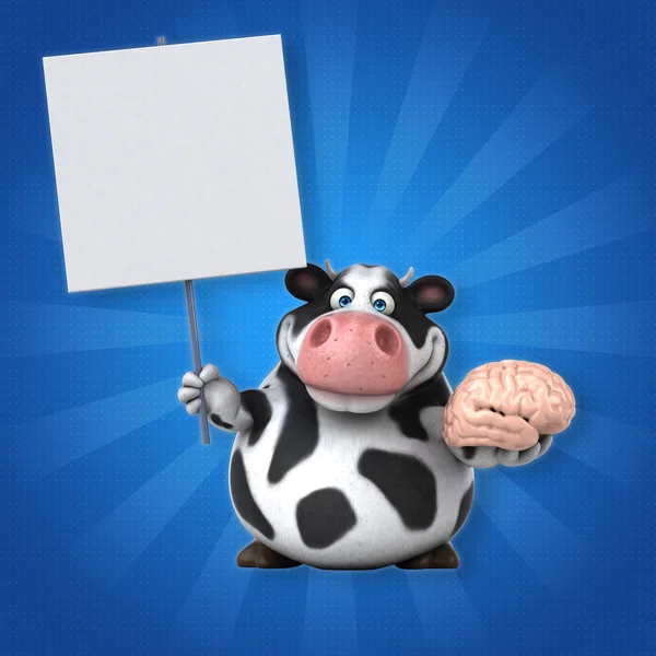Cartoon cow holding brain — Stockfoto