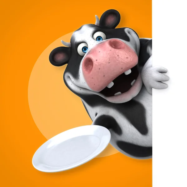 Корова держит пустую тарелку — стоковое фото