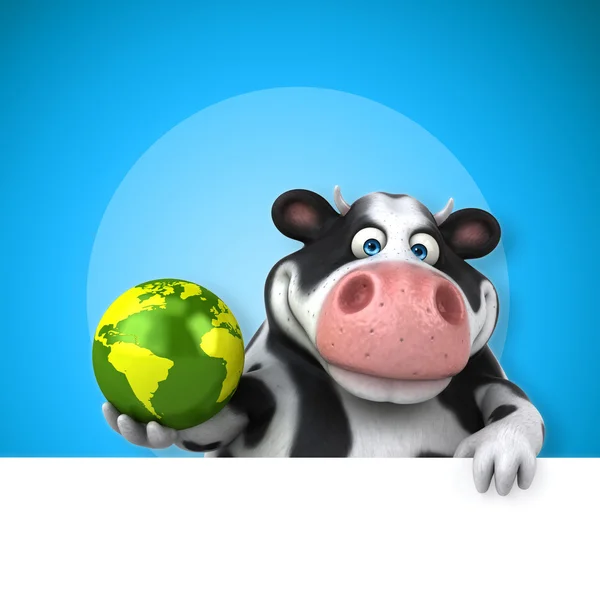 Cow holding globe sign — Stockfoto