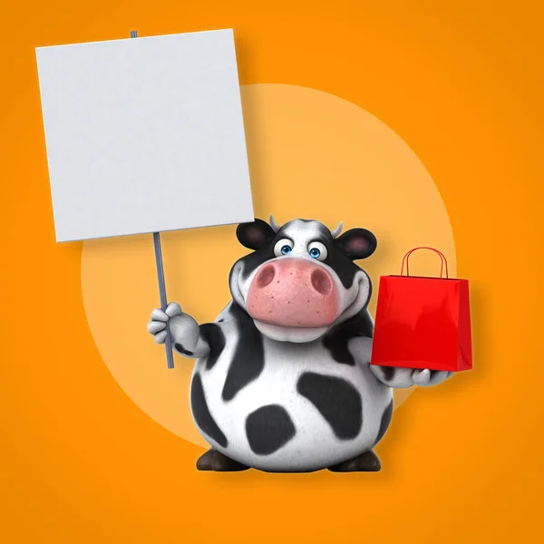 Krowa z torba prezent i karty — Zdjęcie stockowe