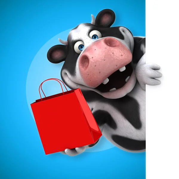 Krowa z torba prezent — Zdjęcie stockowe