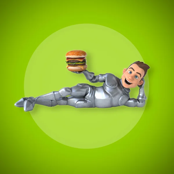 Funny knight with hamburger — Stock Photo, Image