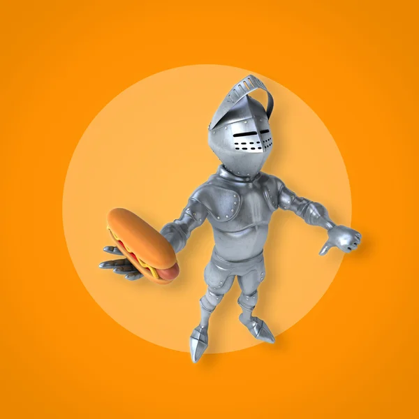 Cartoon knight with hotdog — Stock Photo, Image