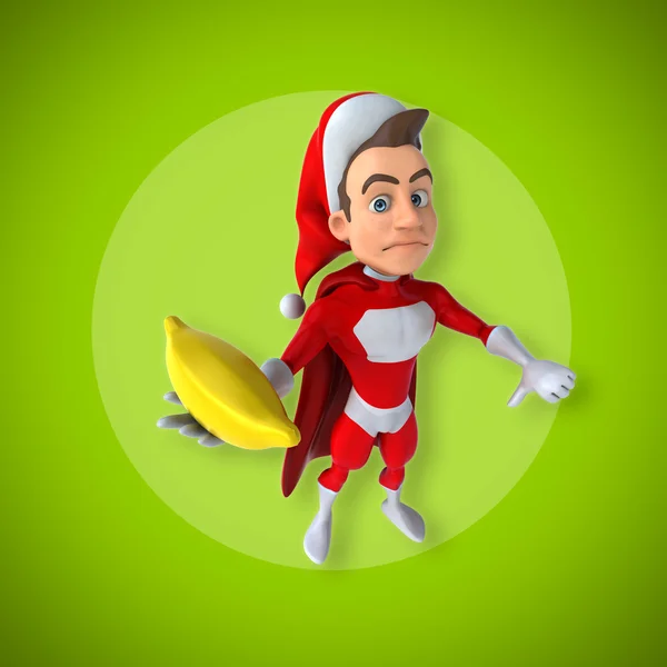 Super-herói engraçado segurando banana — Fotografia de Stock