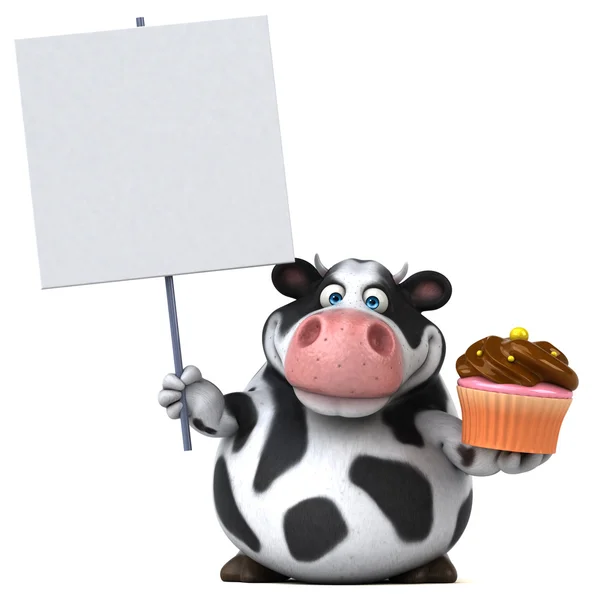 Fun cow holding cupcake — Stock Photo, Image