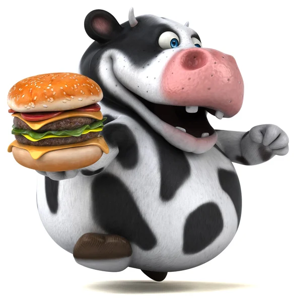 Zábava kráva hospodářství hamburger — Stock fotografie
