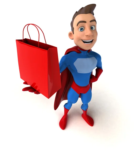 Funny  superhero holding bag — Stock Photo, Image