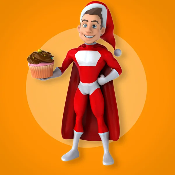 Divertente supereroe in possesso di cupcake — Foto Stock