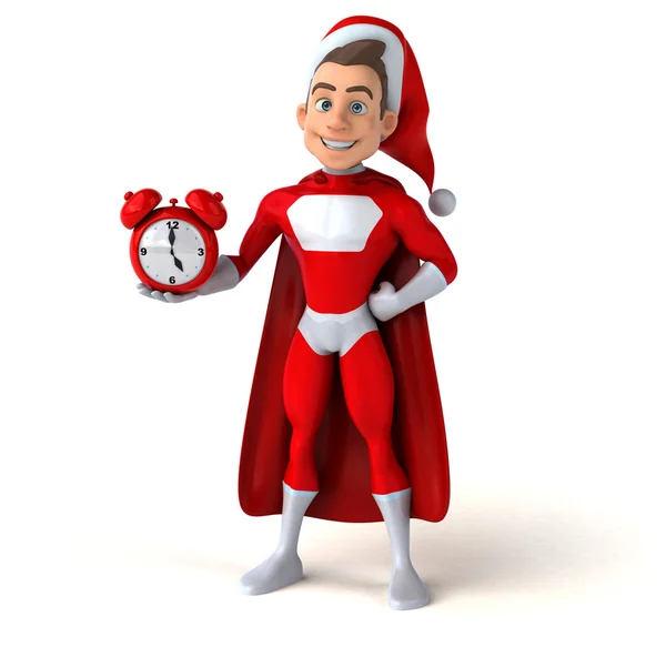 Funny  superhero holding clock — Stock Photo, Image