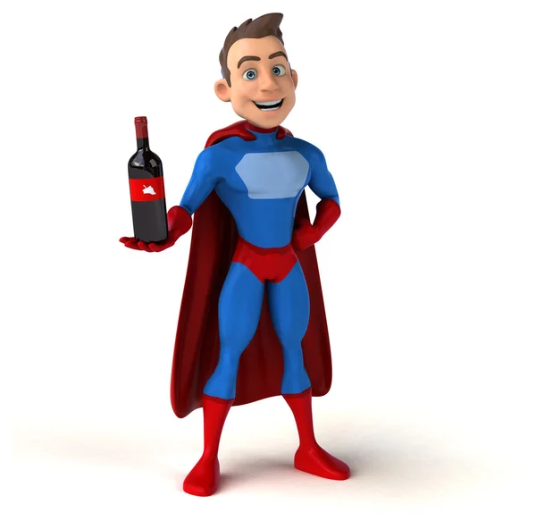 Divertido superhéroe sosteniendo el vino —  Fotos de Stock