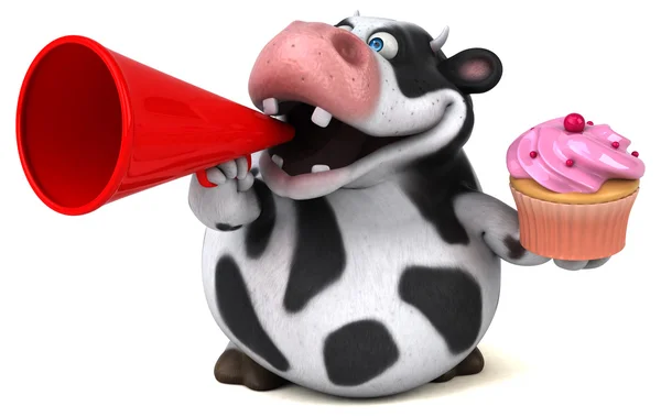 Fun cow holding cupcake — Stock Photo, Image