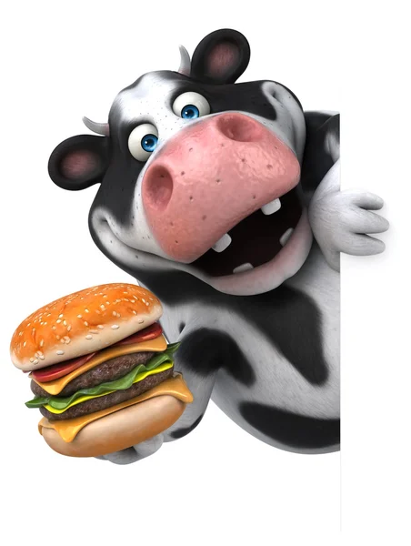 Fun cow holding hamburger — Stock Photo, Image