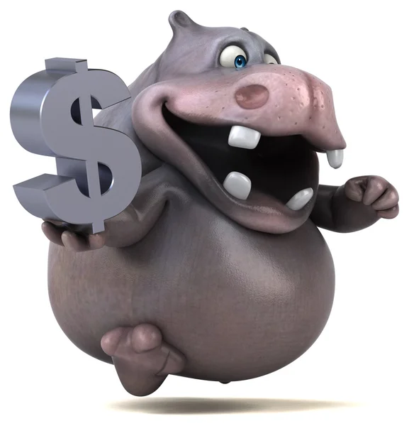 Fun hippo holding dollar sign — Stock Photo, Image