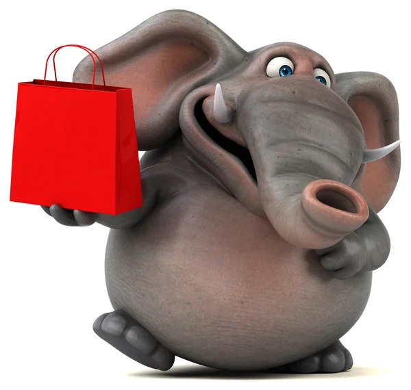 Elefante divertido segurando saco de compras — Fotografia de Stock