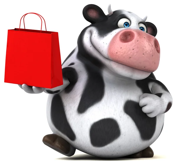 Divertido vaca segurando saco de compras — Fotografia de Stock