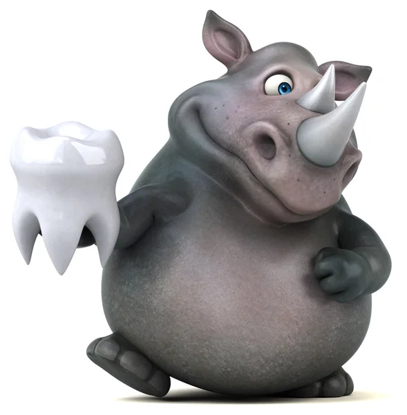 Rinoceronte divertido segurando dente — Fotografia de Stock