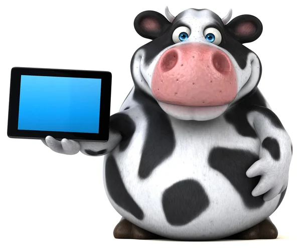 Eğlenceli inek holding tablet — Stok fotoğraf
