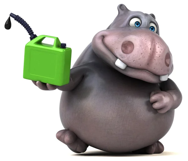 Fun hippo holding jerrycan oil — Stock Photo, Image