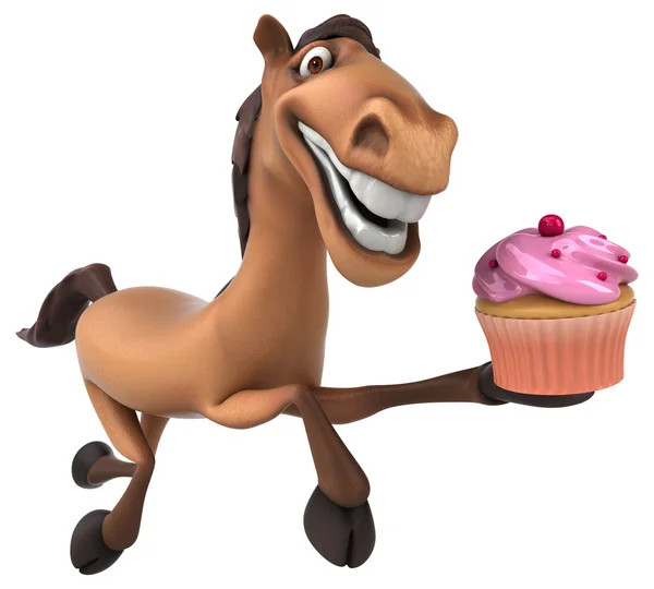 Horse holding cupcake — Stock Photo, Image