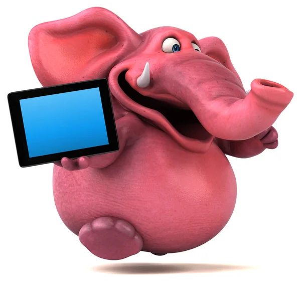 Růžový slon držení tabletu — Stock fotografie